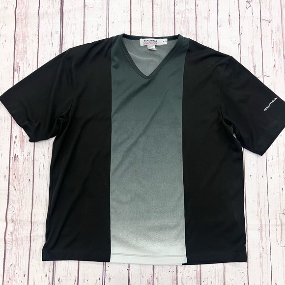 Men’s Black/ Dark Gray Short Sleeve Ombré Shirt V Neck Nautica Competition XL - Picture 2 of 5